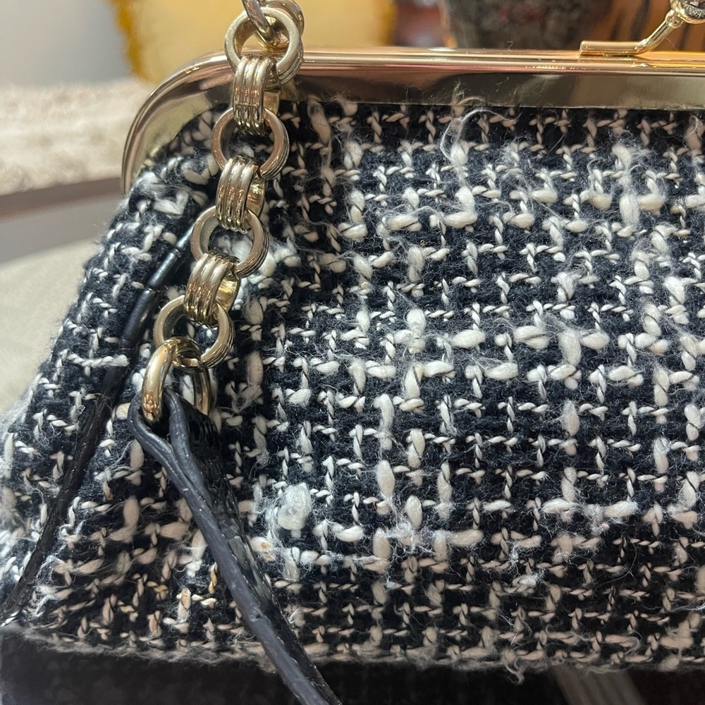 Liz Claiborne Black and White plaid Clutch with  Chanel vibes Y2K elegant classy - Picture 3 of 9